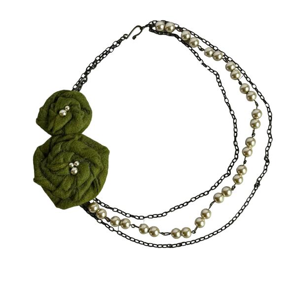 Funky Floral Pearl and Chain Choker Necklace Lace Faux Pearls Fairycore - Picture 2 of 5